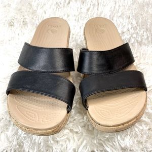 CROCS A-Leigh Leather Mini Wedge Sandals Black Women’s Size 8